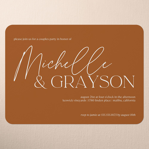 Typeface Names Couples Party Invitation, Orange, 5x7 Flat, 100% Recycled Cardstock , Rounded, Orange