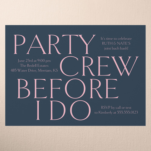 Party Crew Bachelor Party Invitation, Blue, 5x7 Flat, Standard Smooth Cardstock, Square