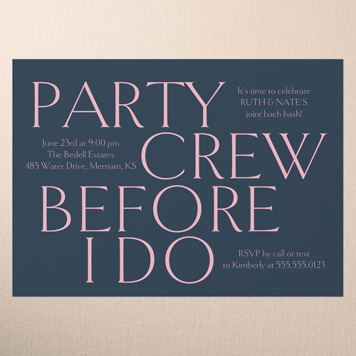 Party Crew Bachelor Party Invitation, Blue, 5x7 Flat, Write Your Own Greeting, Matte, Signature Smooth Cardstock, Square, Blue