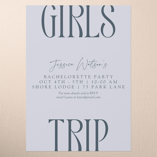 Big Trip Bachelorette Party Invitation, Gray, 5x7 Flat, Luxe Double-Thick Cardstock, Square, Gray