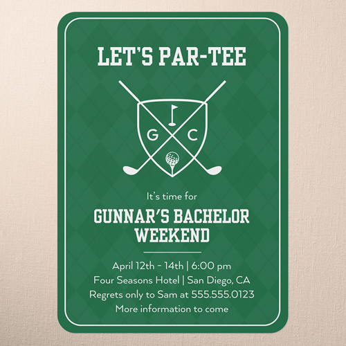 Par Paradise Bachelor Party Invitation, Green, 5x7 Flat, Pearl Shimmer Cardstock, Rounded, Green
