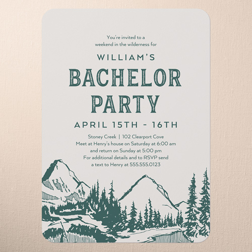 Serene Mountains Bachelor Party Invitation, Beige, 5x7 Flat, Matte, Signature Smooth Cardstock, Rounded