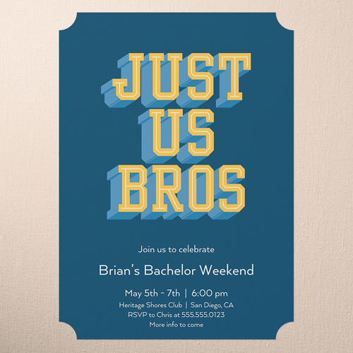 Bro Time Bachelor Party Invitation, Blue, 5x7 Flat, Pearl Shimmer Cardstock, Ticket
