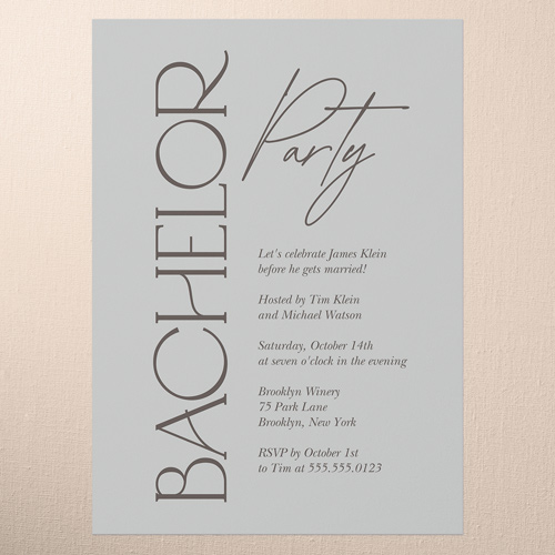 Timeless Headline Bachelor Party Invitation, Gray, 5x7 Flat, Standard Smooth Cardstock, Square