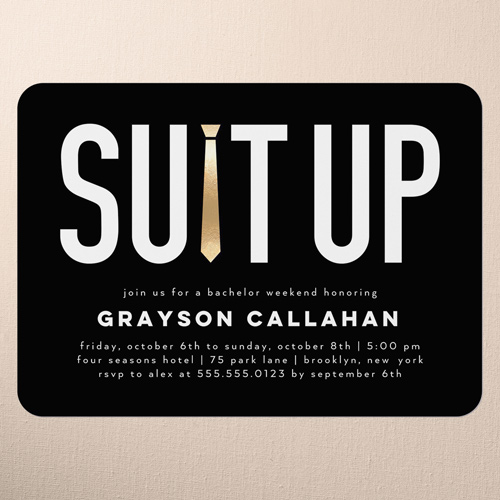 Tie Time Bachelor Party Invitation, Black, 5x7 Flat, Pearl Shimmer Cardstock, Rounded