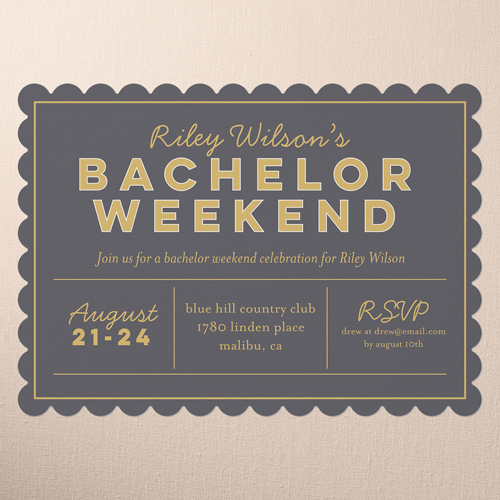 Classic Outline Bachelor Party Invitation, Brown, 5x7 Flat, Pearl Shimmer Cardstock, Scallop, White