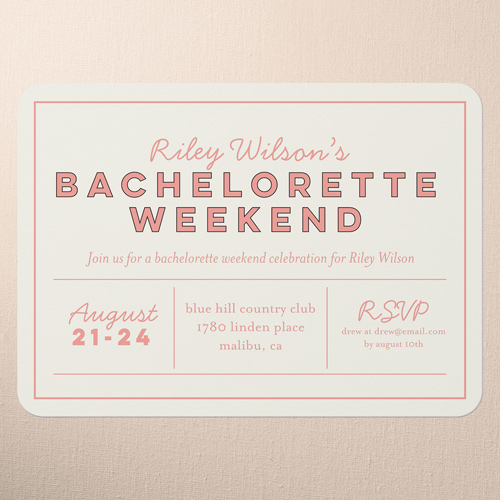 Outlined Headline Bachelorette Party Invitation, Pink, 5x7 Flat, Matte, Signature Smooth Cardstock, Rounded