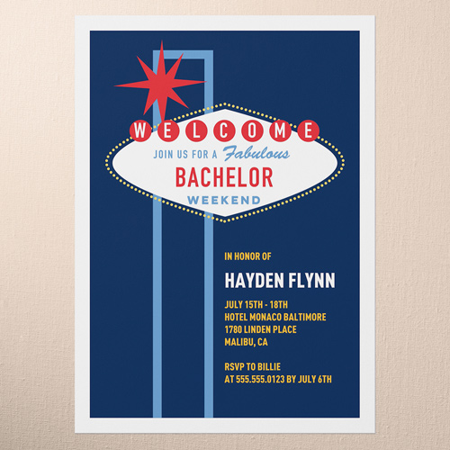 Glowing Getaway Bachelor Party Invitation, Blue, 5x7 Flat, Pearl Shimmer Cardstock, Square