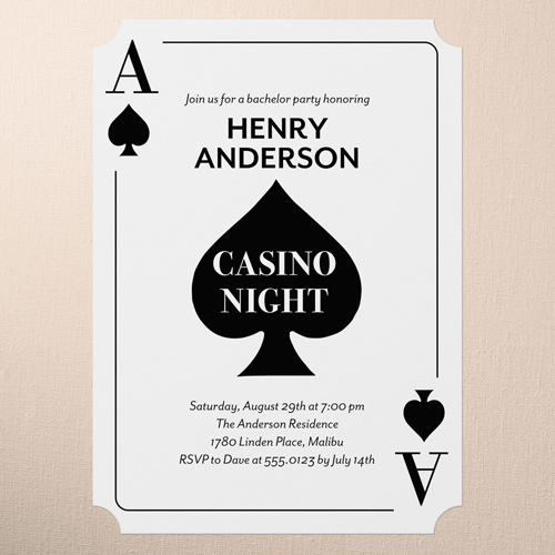 Spectacular Spades Bachelor Party Invitation, White, 5x7 Flat, Pearl Shimmer Cardstock, Ticket