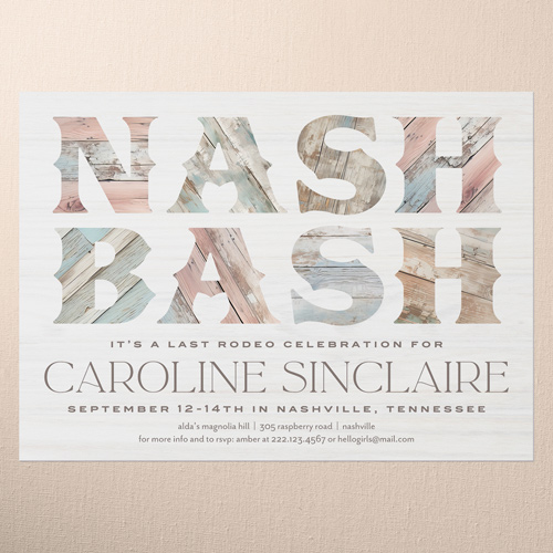 Nash Bash Bachelorette Party Invitation, Beige, 5x7 Flat, Pearl Shimmer Cardstock, Square
