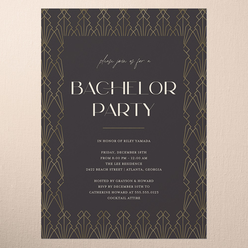 Deco Decor Bachelor Party Invitation, Black, 5x7 Flat, Standard Smooth Cardstock, Square