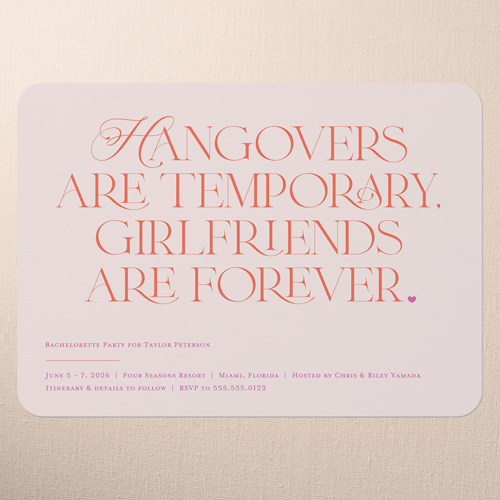 Delightful Dedication Bachelorette Party Invitation, Pink, 5x7 Flat, Pearl Shimmer Cardstock, Rounded, Blush