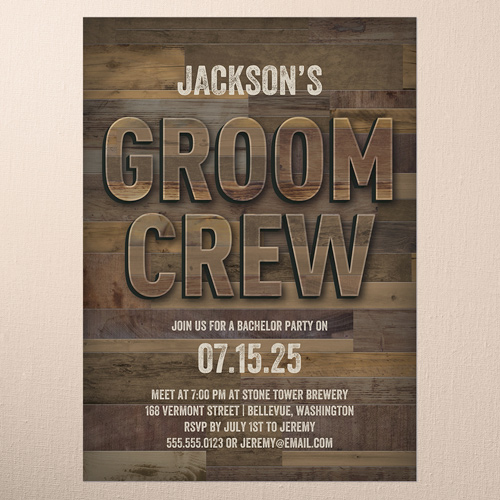 Groom Crew Bachelor Party Invitation, Brown, 5x7 Flat, Standard Smooth Cardstock, Square