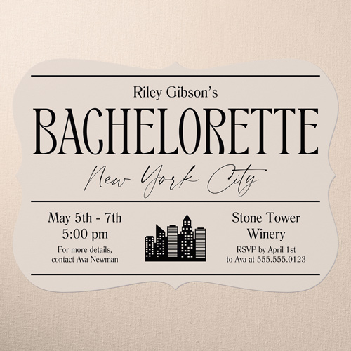 Destination Details Bachelorette Party Invitation, Grey, 5x7 Flat, Pearl Shimmer Cardstock, Bracket