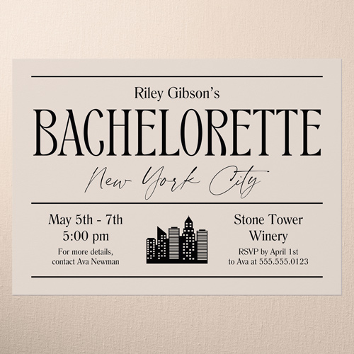 Destination Details Bachelorette Party Invitation, Grey, 5x7 Flat, Pearl Shimmer Cardstock, Square, Silver Lining