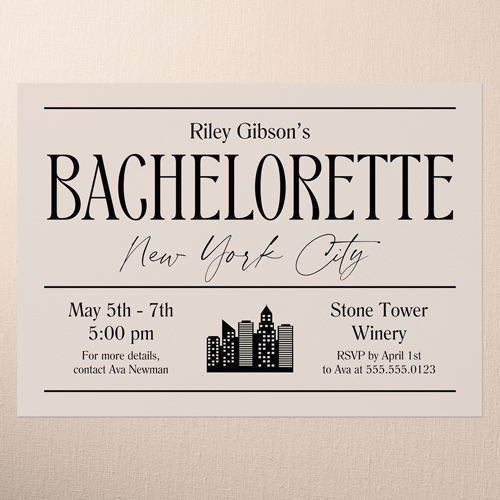 Destination Details Bachelorette Party Invitation, Grey, 5x7 Flat, Pearl Shimmer Cardstock, Square