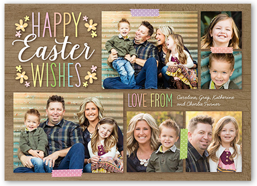 Woodgrain Wishes Collage Easter Card, Brown, White, Matte, Luxe Double-Thick Cardstock, Square