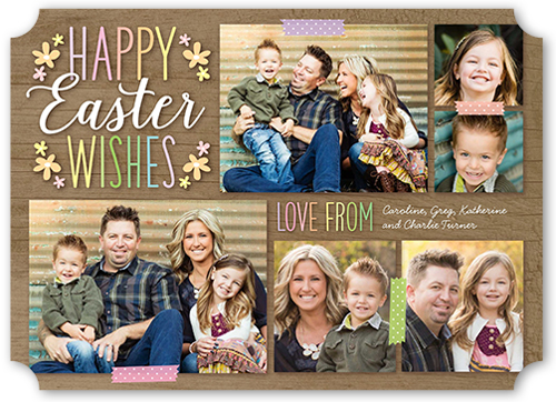 Woodgrain Wishes Collage Easter Card, Brown, Pearl Shimmer Cardstock, Ticket