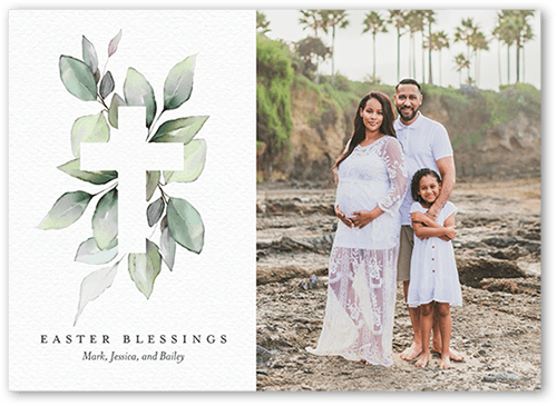 Garland Cross Easter Card, White, 5x7 Flat, 100% Recycled Cardstock , Square