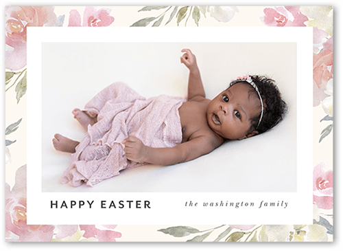 Floral Edge Easter Card, White, 5x7 Flat, Pearl Shimmer Cardstock, Square