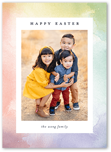 Watercolor Background Easter Card, White, 5x7 Flat, Standard Smooth Cardstock, Square