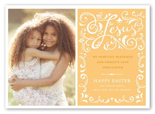 Refined Floral Easter Card, Orange, Pearl Shimmer Cardstock, Square