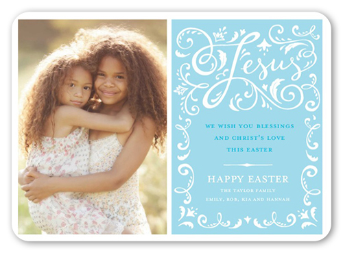 Refined Floral Easter Card, Blue, 100% Recycled Cardstock , Rounded