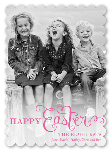 Script Overlay Easter Card, Pink, 100% Recycled Cardstock , Scallop