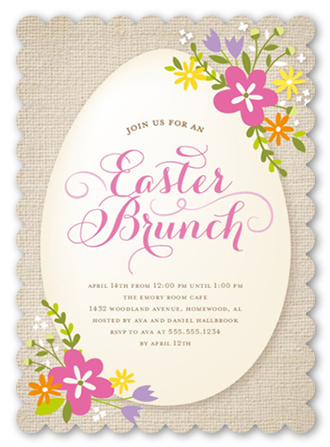 Easter Blooms Easter Invitation, Beige, Pearl Shimmer Cardstock, Scallop