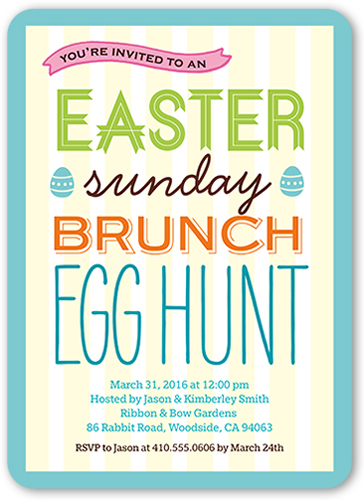 Sunday Brunch Easter Invitation, Blue, Pearl Shimmer Cardstock, Rounded