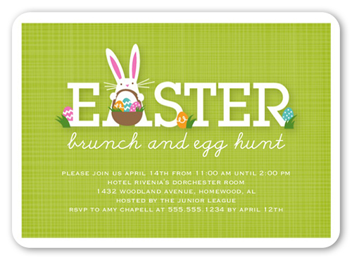Bunny Brunch Easter Invitation, Green, Standard Smooth Cardstock, Rounded