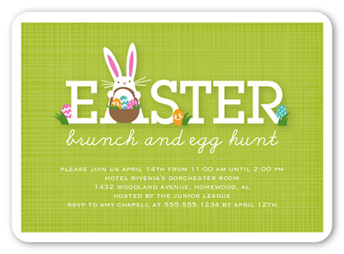 Bunny Brunch Easter Invitation, Green, Pearl Shimmer Cardstock, Rounded