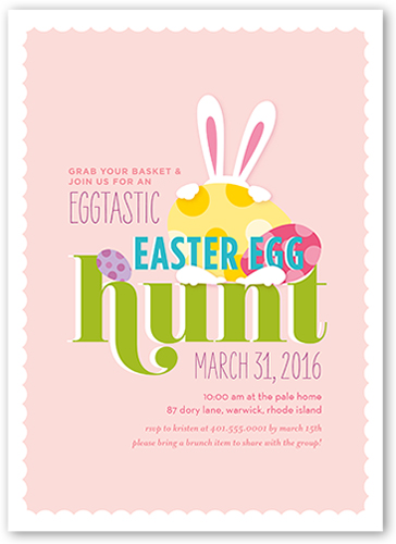 Eggtastic Egg Hunt Easter Invitation, Pink, Pearl Shimmer Cardstock, Square