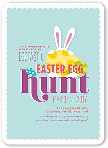 Eggtastic Egg Hunt Easter Invitation, Blue, Pearl Shimmer Cardstock, Rounded