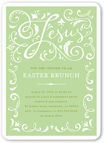 Ornate Swirls Easter Invitation, Green, Pearl Shimmer Cardstock, Rounded, Julep