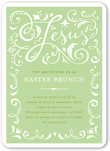 Ornate Swirls Easter Invitation, Green, Matte, Signature Smooth Cardstock, Rounded