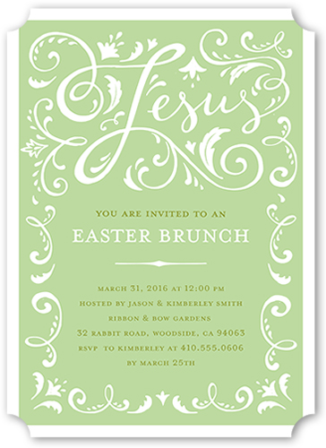 Ornate Swirls Easter Invitation, Green, Pearl Shimmer Cardstock, Ticket