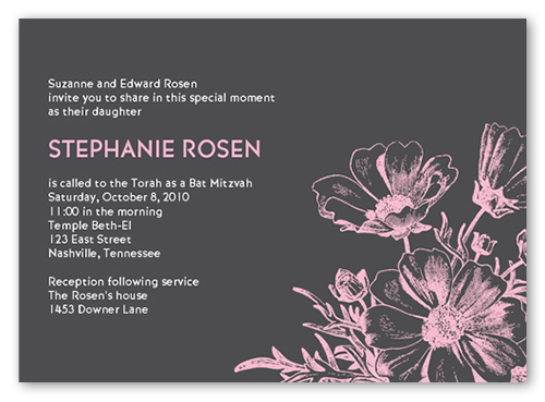 Bat Mitzvah Blooms Bat Mitzvah Invitation, Grey, Pearl Shimmer Cardstock, Square, Grey
