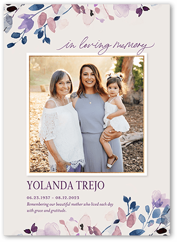 Floral Feature Sympathy Card, Pink, 5x7 Flat, Standard Smooth Cardstock, Square, Chenille