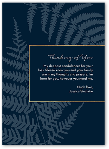 Deepest Condolences Sympathy Card, Blue, 5x7 Flat, Write Your Own Greeting, Standard Smooth Cardstock, Square