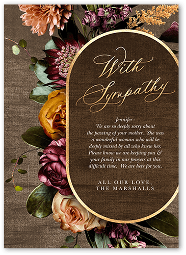 Floral Tranquillity Sympathy Card, Brown, 5x7 Flat, Pearl Shimmer Cardstock, Square, Taupe