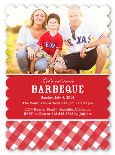 BBQ Party Summer Invitation, Red, Pearl Shimmer Cardstock, Scallop