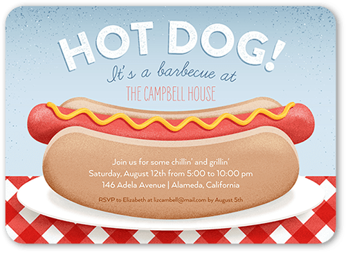 Hotdog Barbecue Summer Invitation, Blue, 5x7 Flat, 100% Recycled Cardstock , Rounded, Heaven