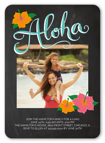 Chalkboard Aloha Summer Invitation, Black, Standard Smooth Cardstock, Rounded, Coal