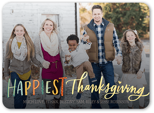 Happiest Thanksgiving Fall Greeting, Green, 5x7 Flat, Standard Smooth Cardstock, Rounded