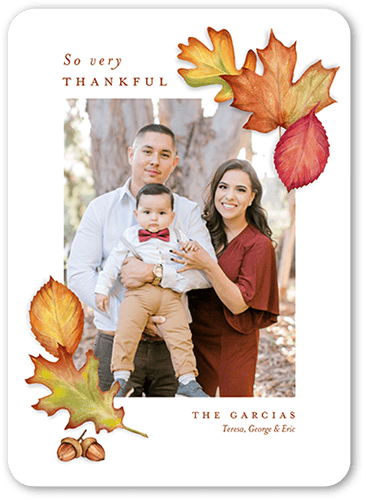 So Very Thankful Fall Greeting, White, 5x7 Flat, 100% Recycled Cardstock , Rounded