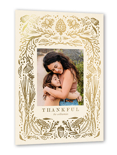 Gorgeous Fall Frame Fall Greeting, Beige, Gold Foil, 5x7 Flat, Matte, Signature Smooth Cardstock, Square, Cream
