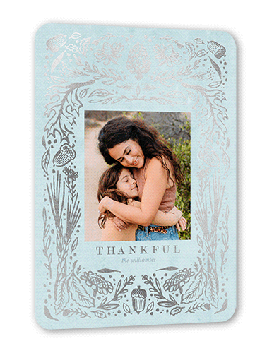 Gorgeous Fall Frame Fall Greeting, Blue, Silver Foil, 5x7 Flat, Pearl Shimmer Cardstock, Rounded, Blue