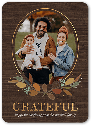 Delicate Leaves Fall Greeting, Brown, 5x7 Flat, Standard Smooth Cardstock, Rounded, Brown