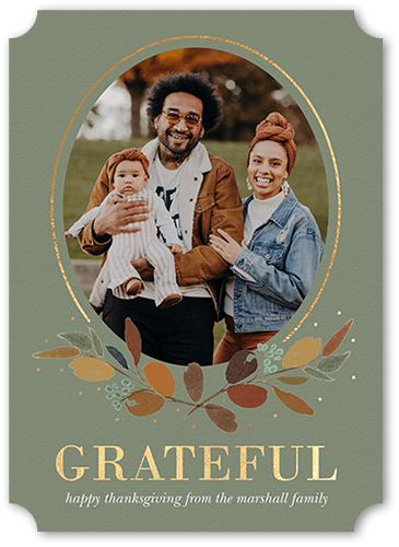 Delicate Leaves Fall Greeting, Green, 5x7 Flat, 100% Recycled Cardstock , Ticket